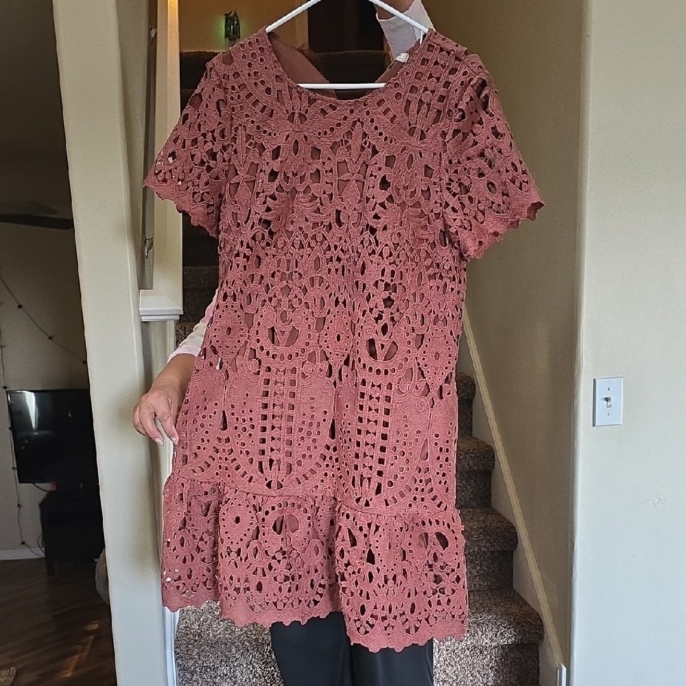 Polagram Terracotta Cinnamon Crochet Dress Size L WOMENS